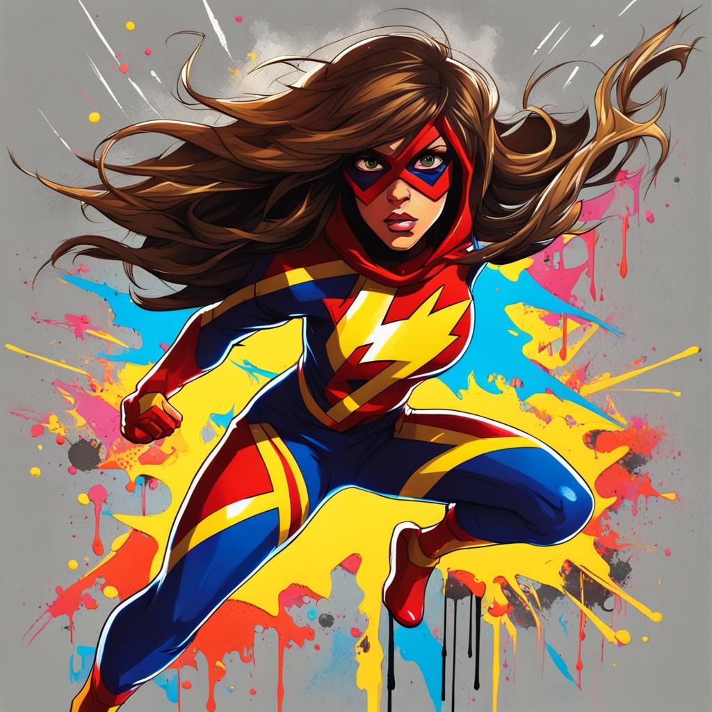 Kamala Khan Graffiti Art with Lightning Bolt