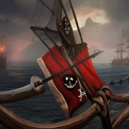 Siren and Skull Pirate Flag: Detailed Matte Painting
