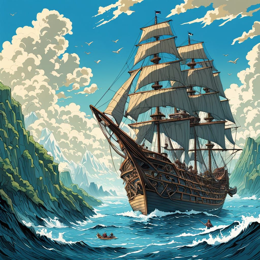 Pirate Ship in Vibrant Comic Book Style