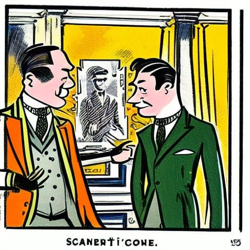 Cartoon style 1920s England. P.G. Wodehouse.
