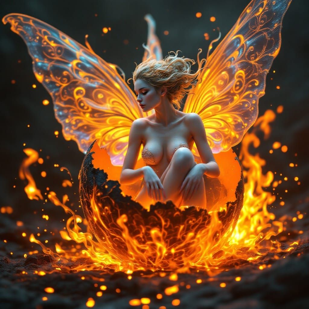 Luminous Fairy Emerges from Lava Egg