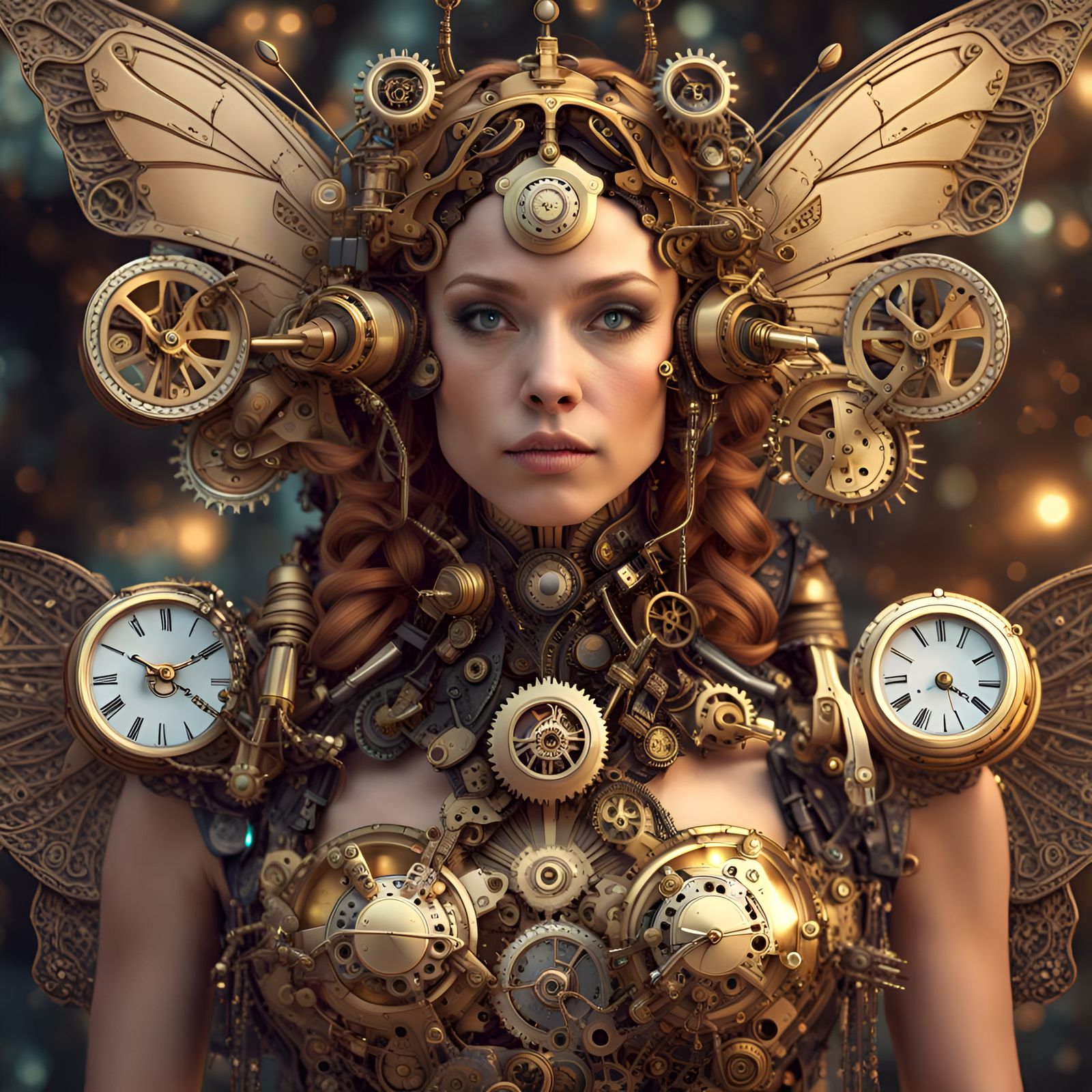 Steampunk Clockwork Fairy with Butterfly Wings