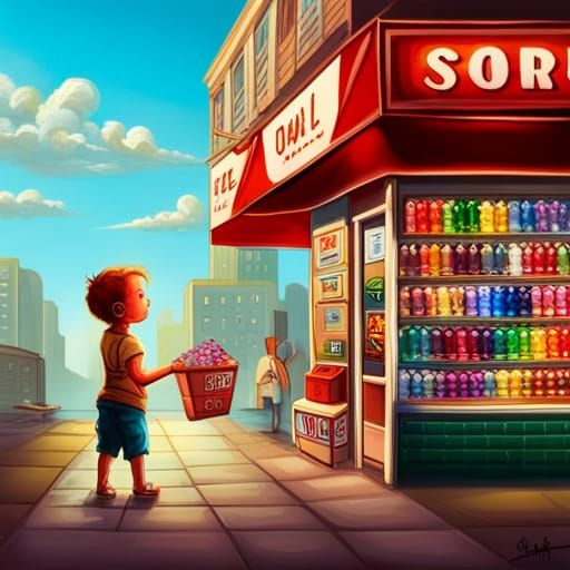 Boy Buying Candy: Graffiti Splash Art