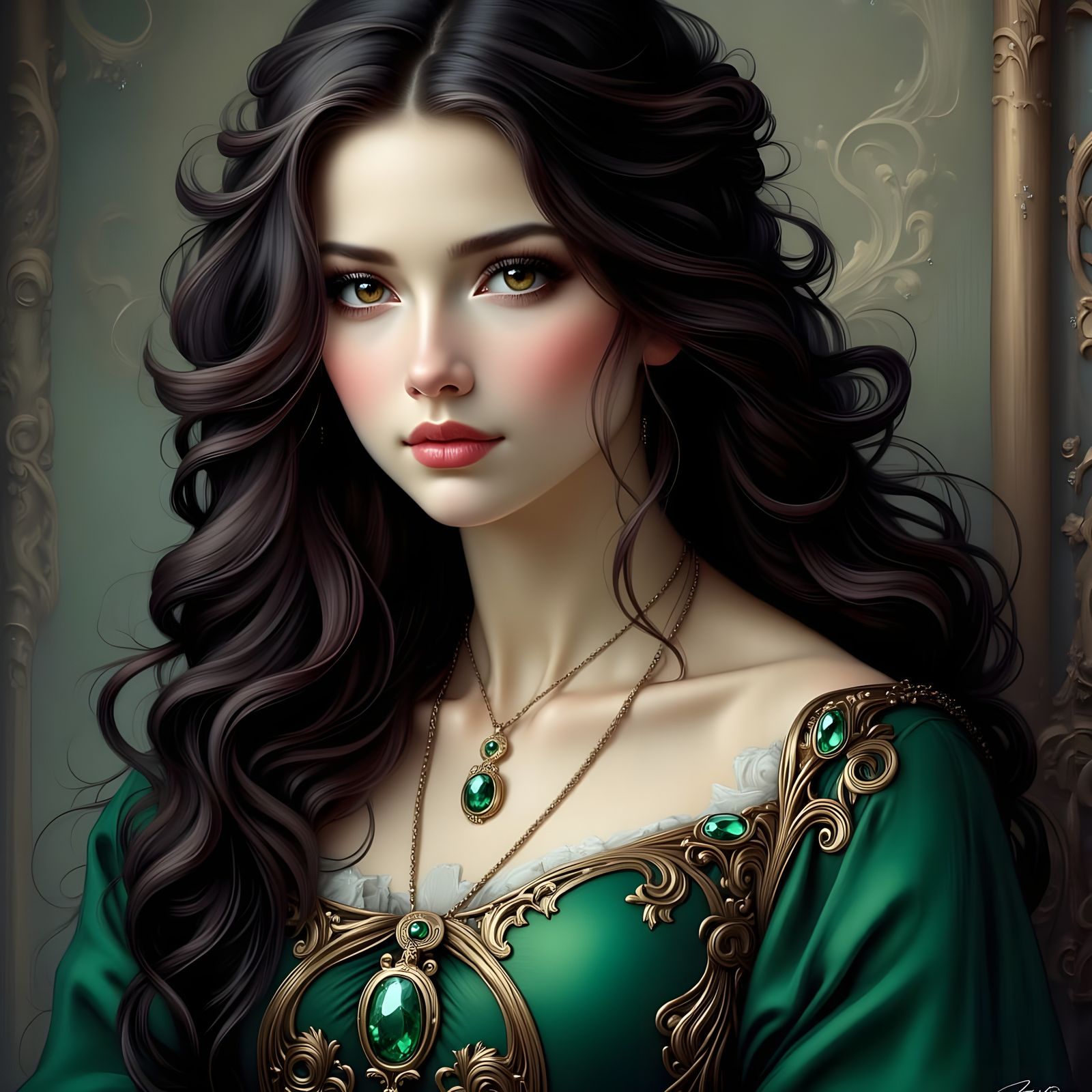 Gothic Goddess in Art Nouveau Splendor