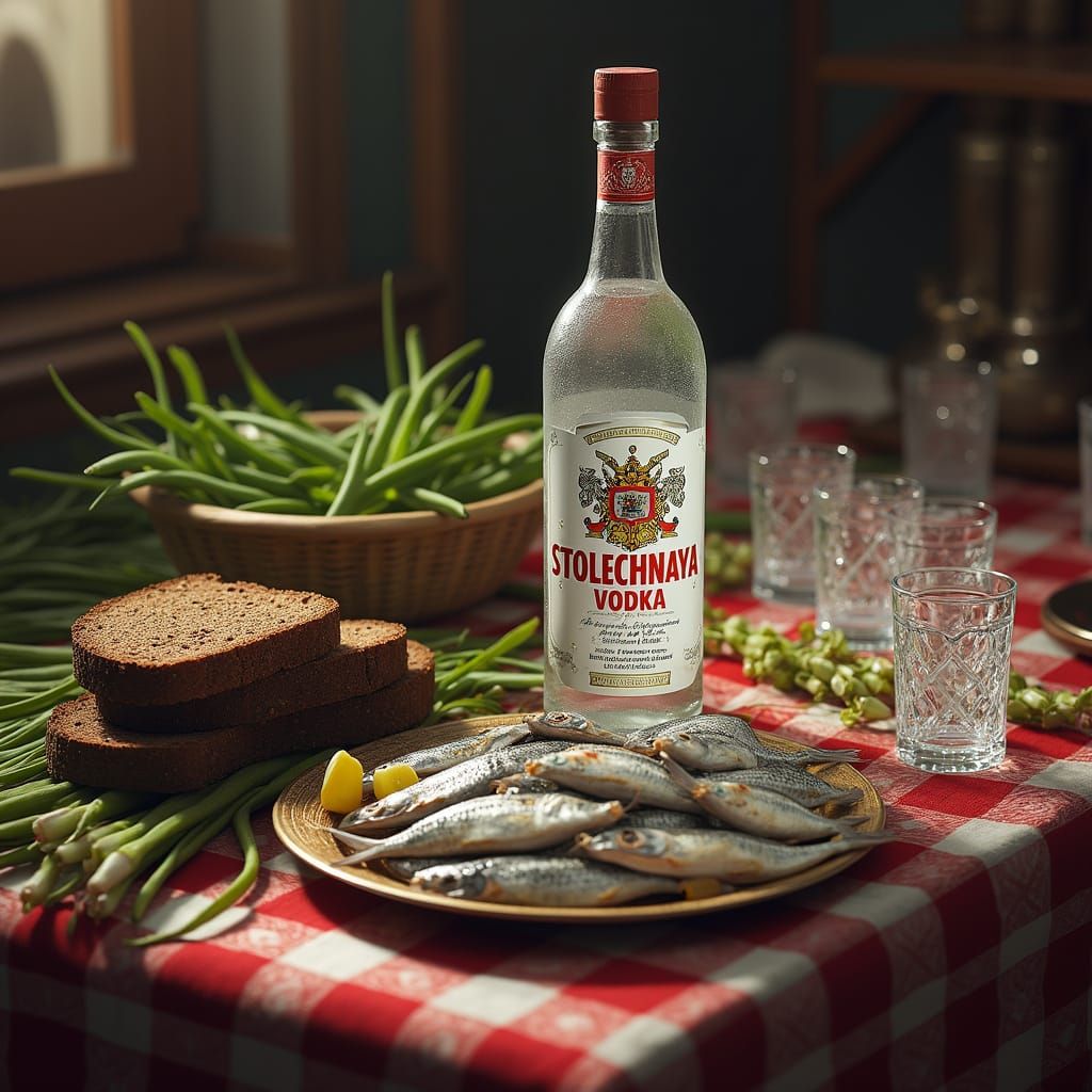 Festive Russian Zakoski Table with Stolichnaya Vodka