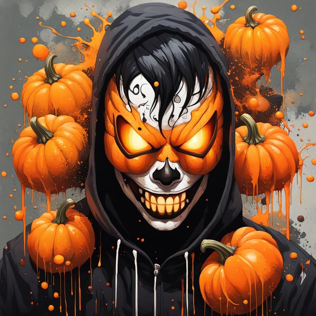 Graffiti Art: Teen with Pumpkin Mask