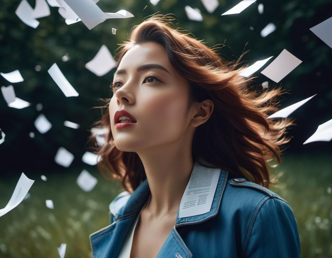 Woman in Paper Rain, Ray Tracing Style