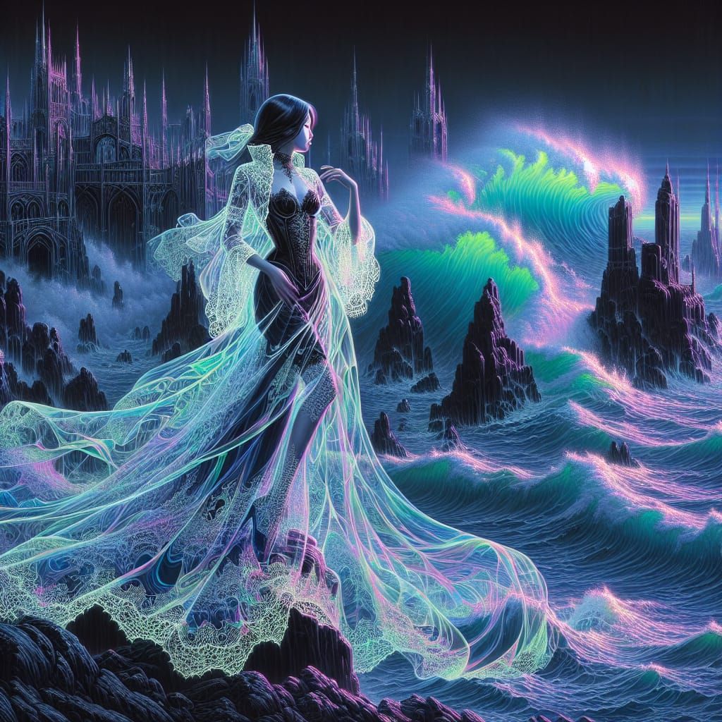 Ghostly Vampire in Neon Wave Painting