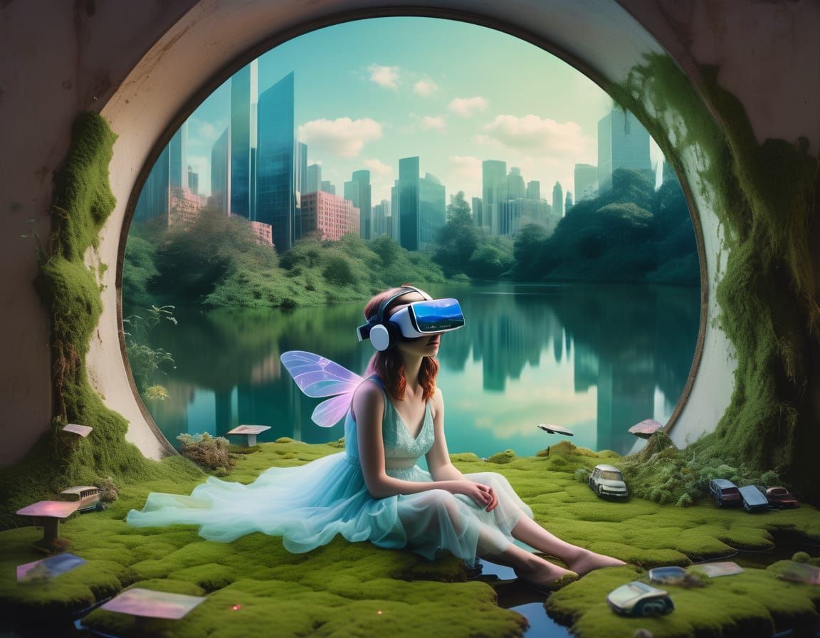Fairy in VR Headset: Mixed Media Photomontage
