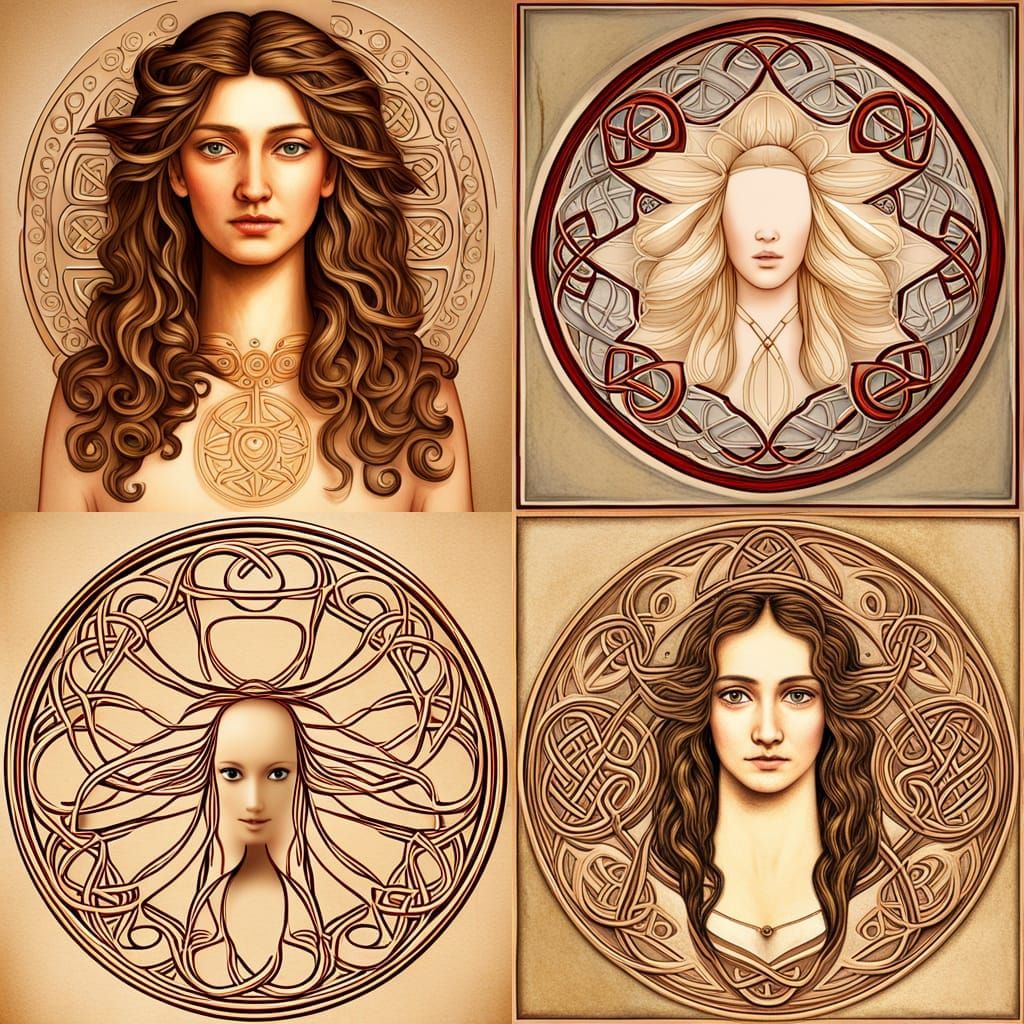 Vitruvian Woman with Celtic Knots in Renaissance Style