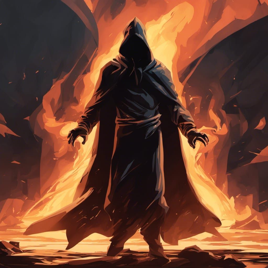 Fierce Sorcerer Silhouette in Low-Poly Style