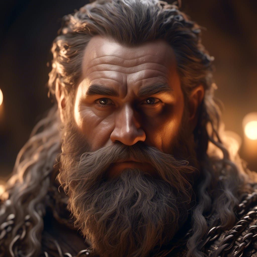 Hyperrealistic Dwarf Portrait with Braided Beard