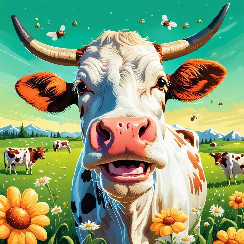 Humorous Cow Caricature in a Cartoon Style