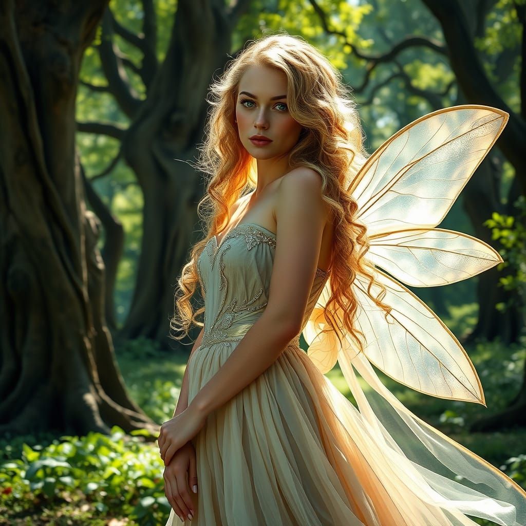 Ethereal Fairy in Sunlit Forest Glade