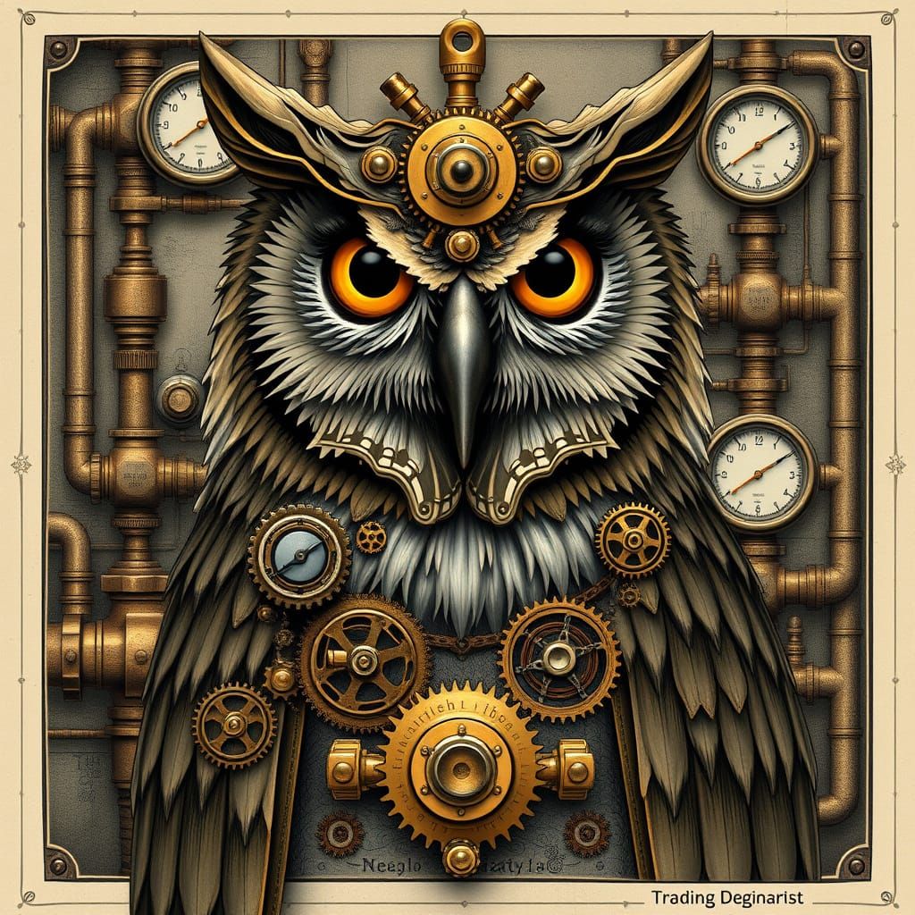 Steampunk Owl Portrait: Industrial Wisdom in Victorian Elega...