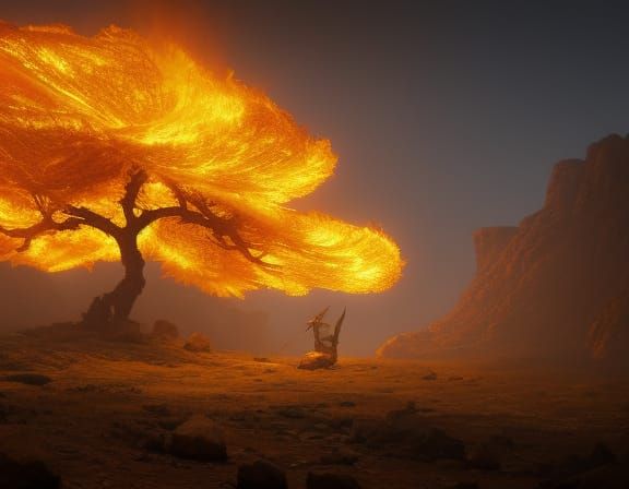 Orange Smoke Dragon in Desert, Hyperdetailed Fantasy Art