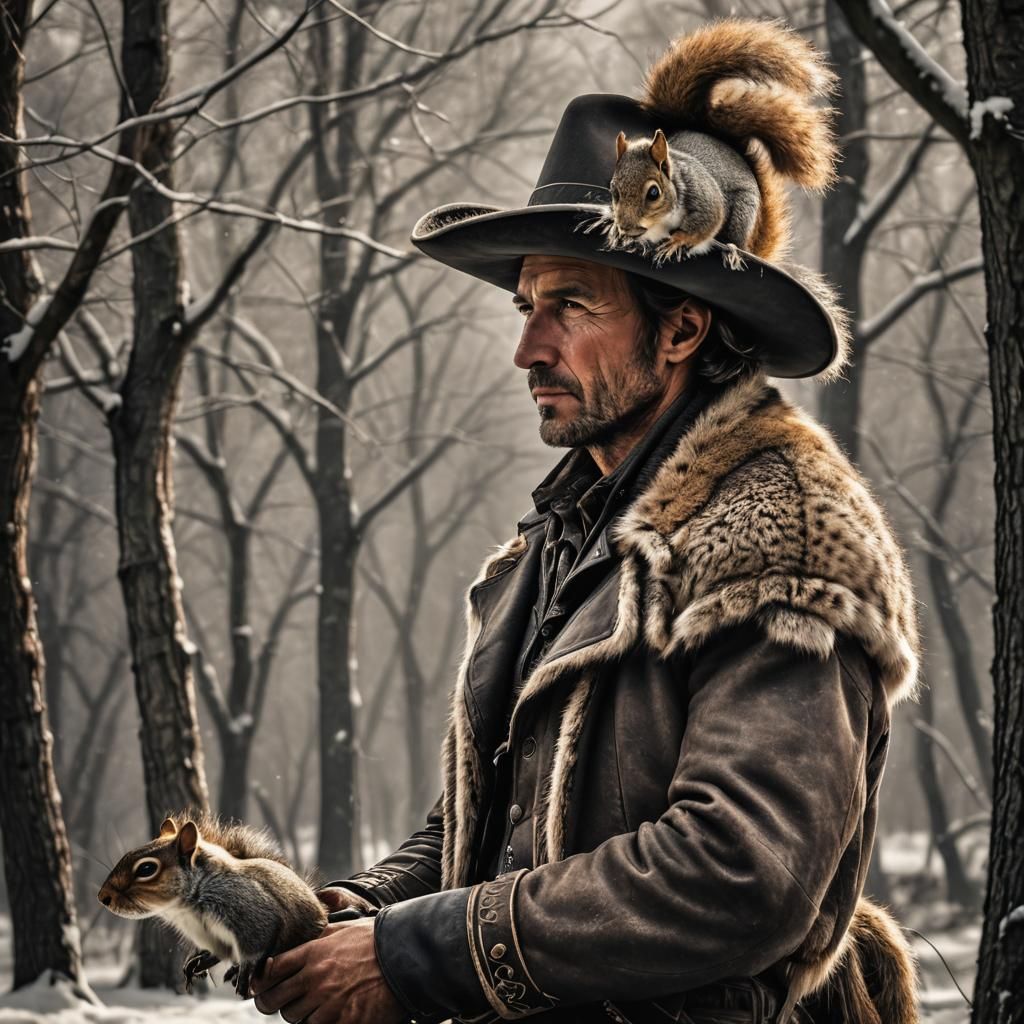 Cowboy with Iconic Fur Hat with a Squirrel´s Tail