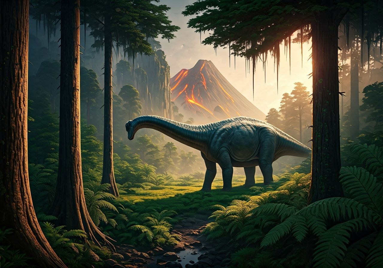 Brachiosaurus in Lush Prehistoric Jungle: Digital Painting