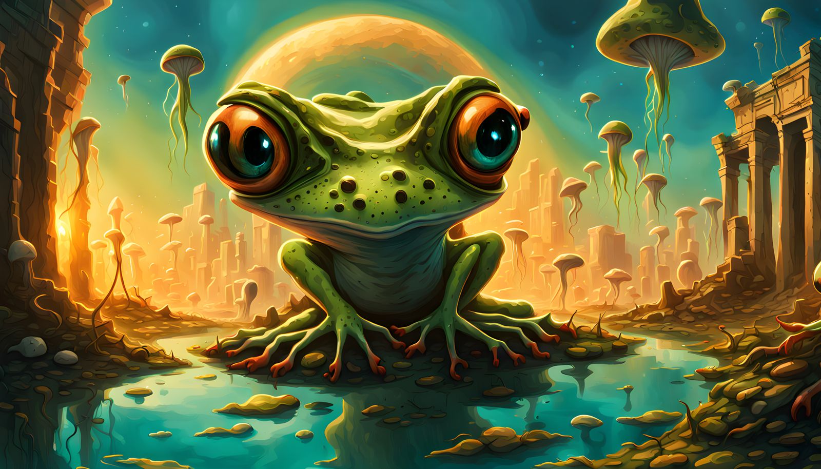 Frog Legs in Ruins of a Futuristic World