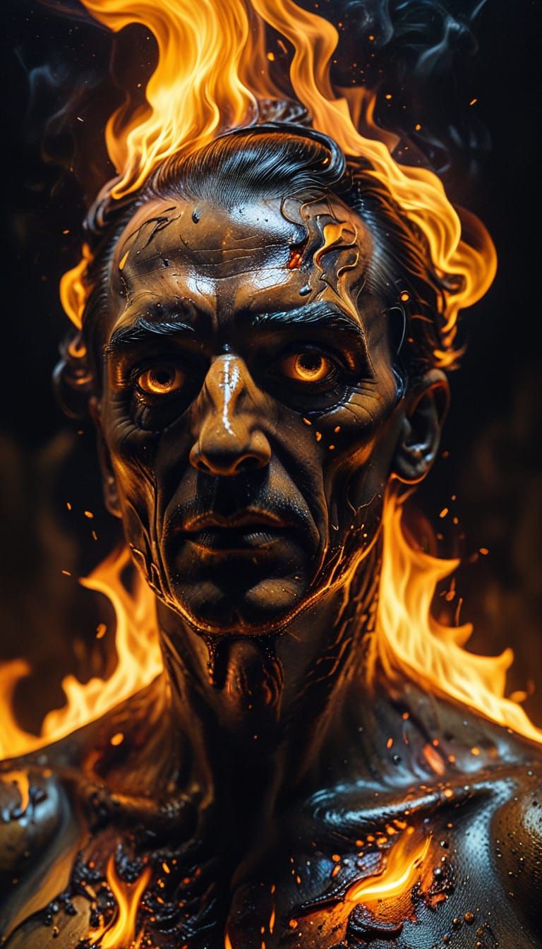 Surreal Man Ablaze: A Dreamlike Oil Painting