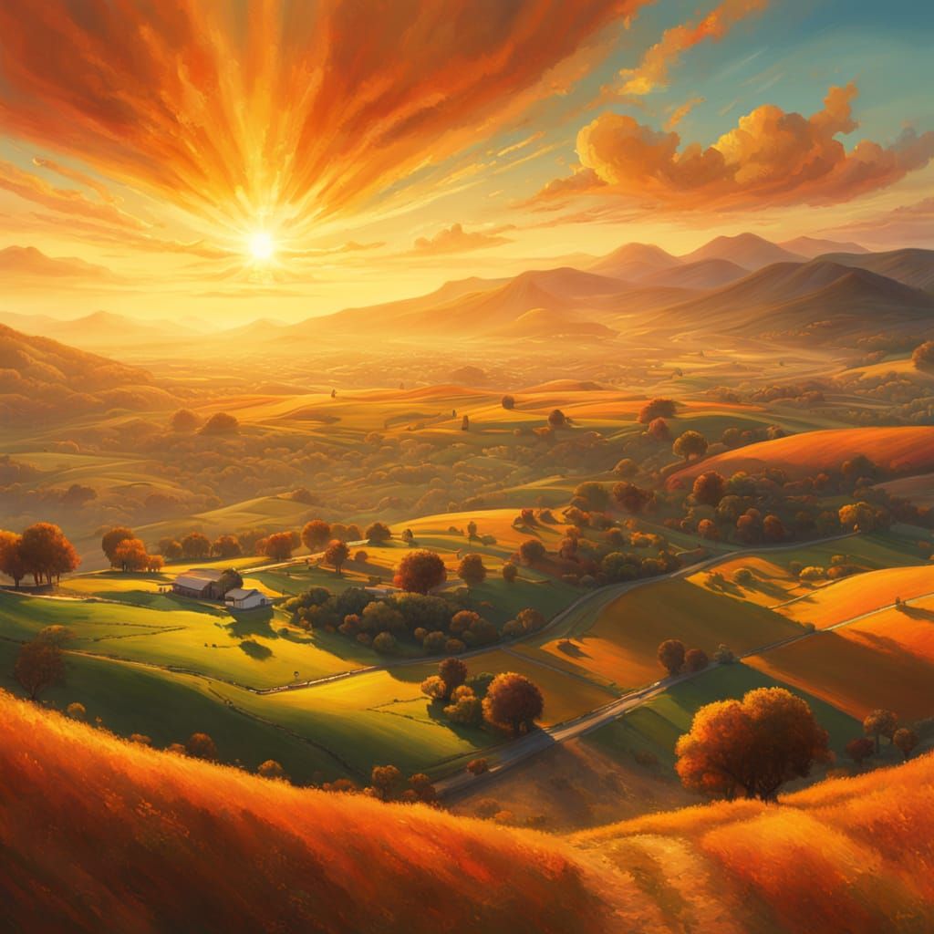 Surreal Aerial View of Golden Rolling Hills