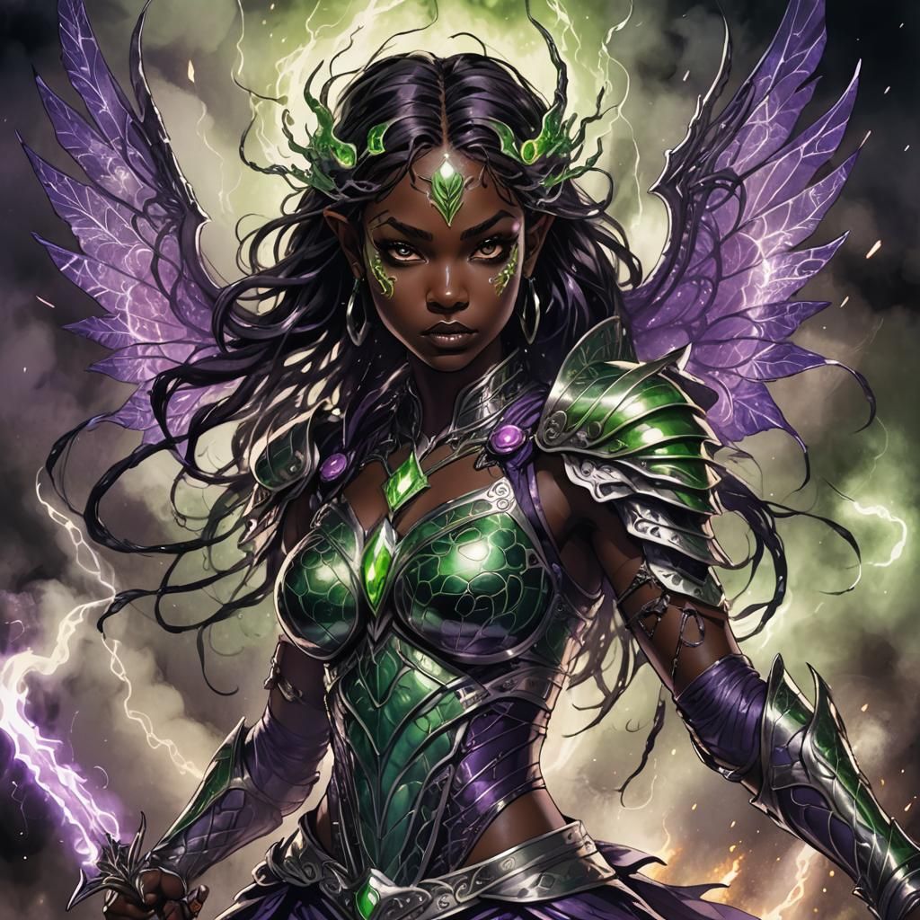 Dark Fantasy Fairy Warrior with Flaming Sword