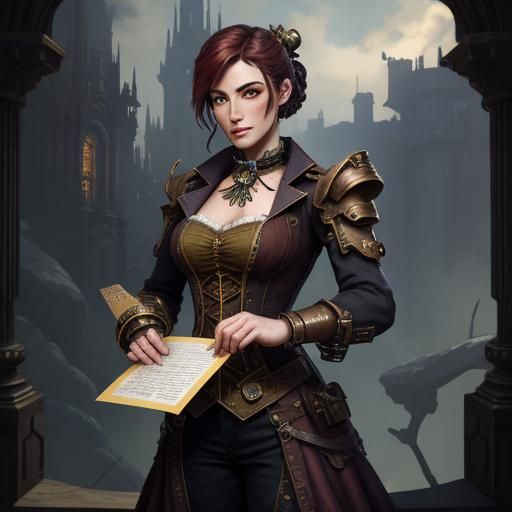 Steampunk Woman with Letter: Detailed Matte Painting