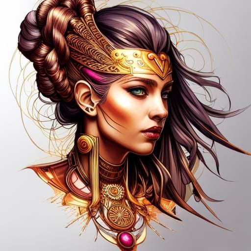 Cybernetic Steampunk Egyptian Goddess Digital Painting