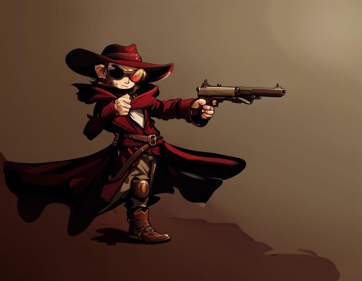 Gnome Cowboy with Gun in Dark Fantasy Style