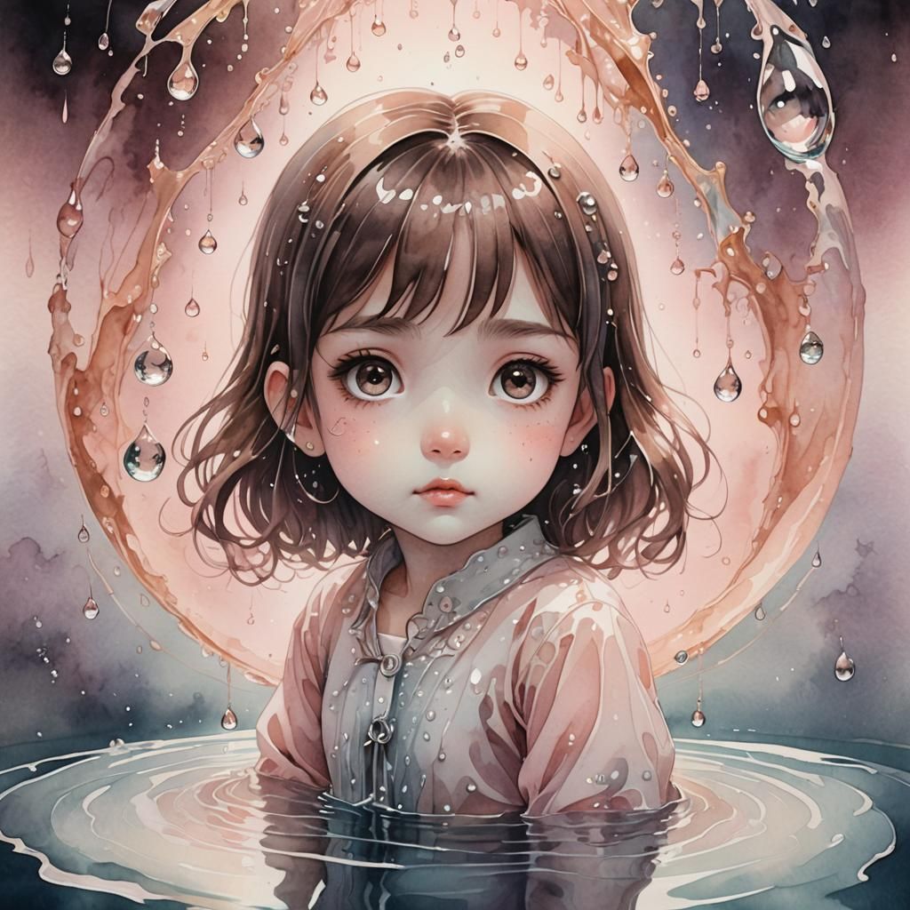 Surreal Manga Girl in Fractal Water Drop