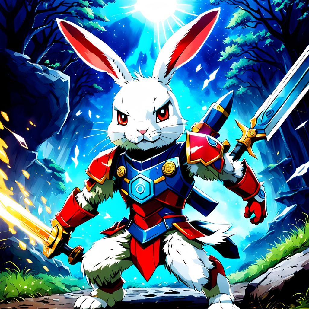 Warrior Rabbit Digimon in Anime Style