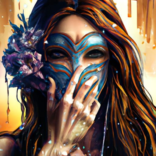 Crying Figure Behind 'Fine' Mask: Detailed Portrait