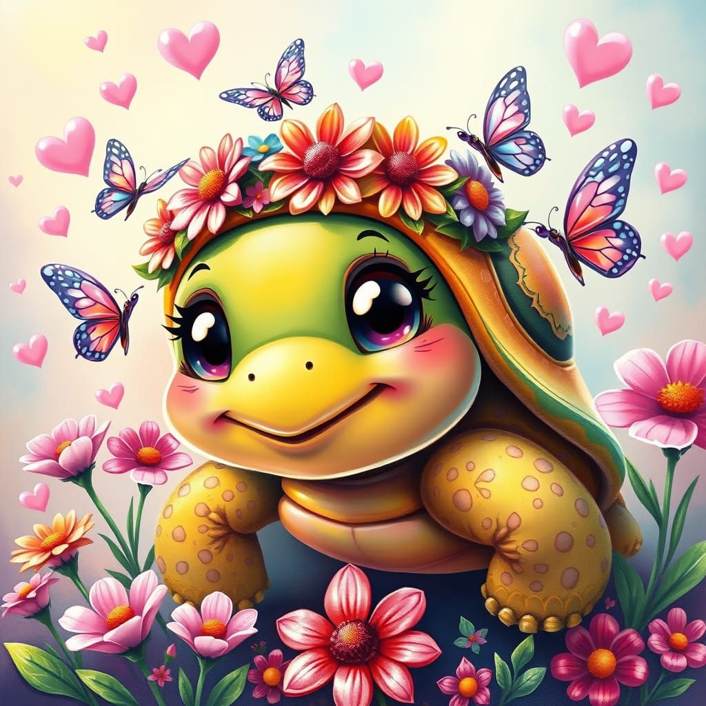 Magical Turtle in Whimsical Fantasy Scene