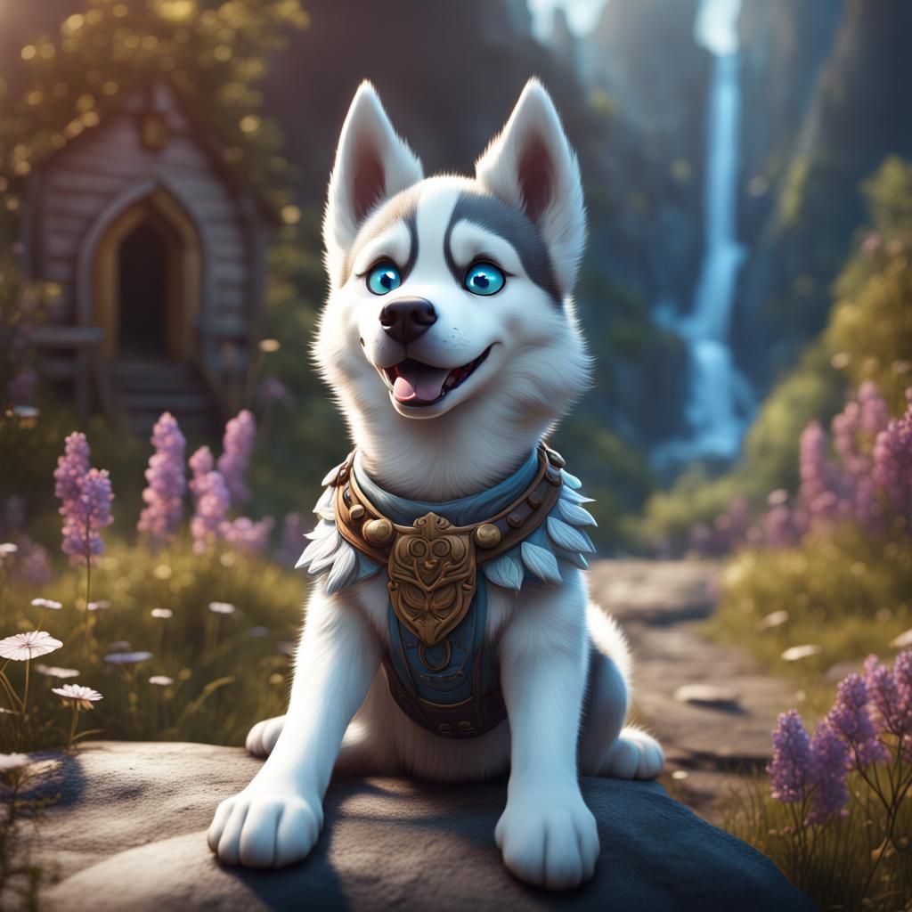 Cute Husky in Detailed Matte Painting Style