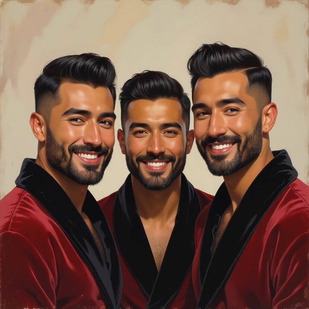 Three Men in Red Velvet Robes Impressionist Masterpiece