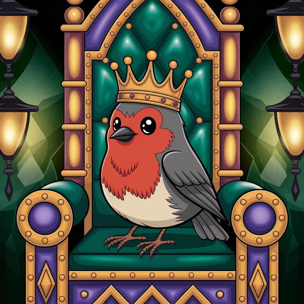 Cartoon Robin King on Jeweled Throne