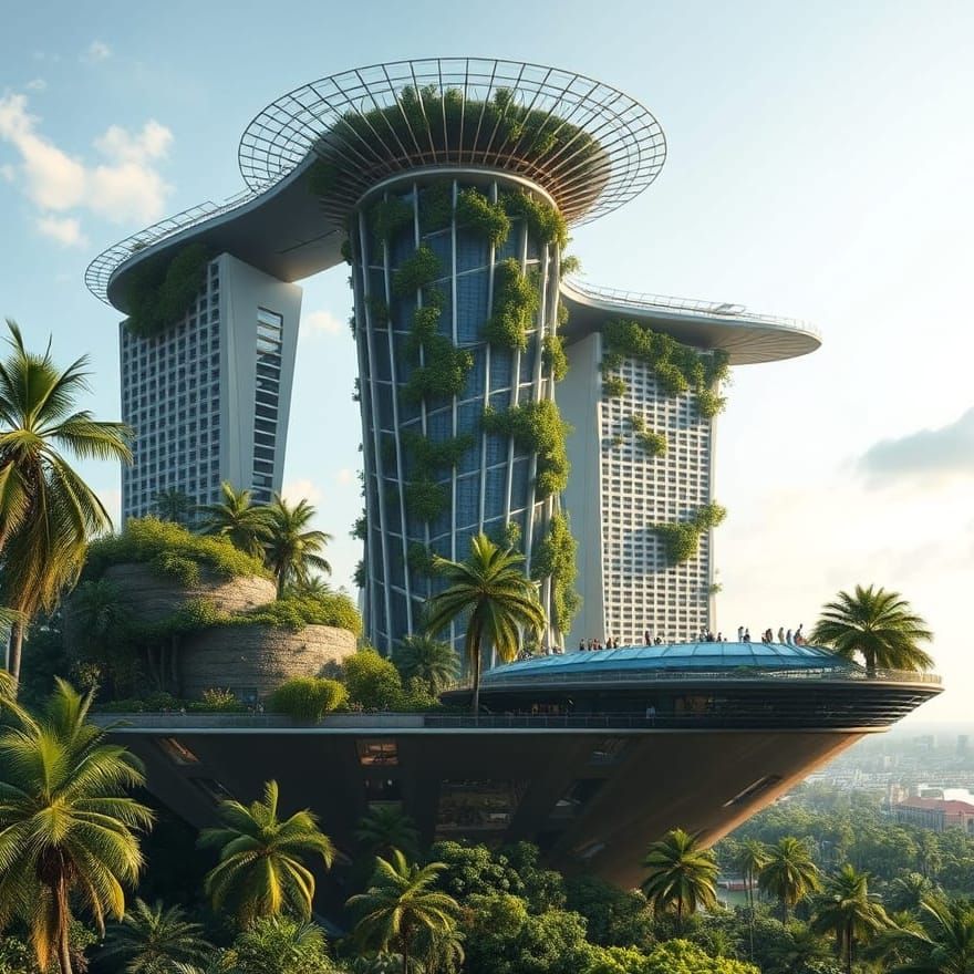 Surreal Jungle Megastructure Masterpiece in Vibrant Color Pa...