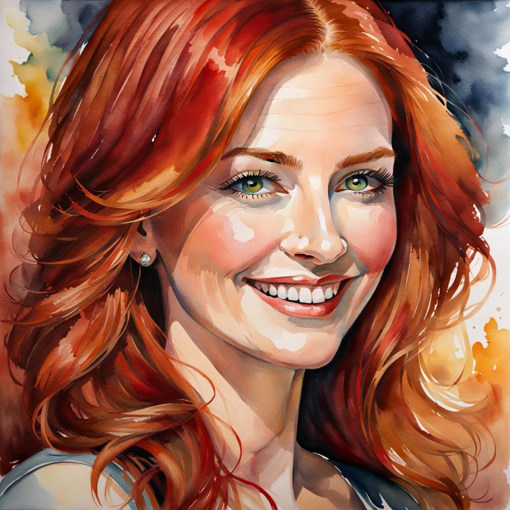 Stunning Redhead Watercolor Portrait in Dreamy Expression