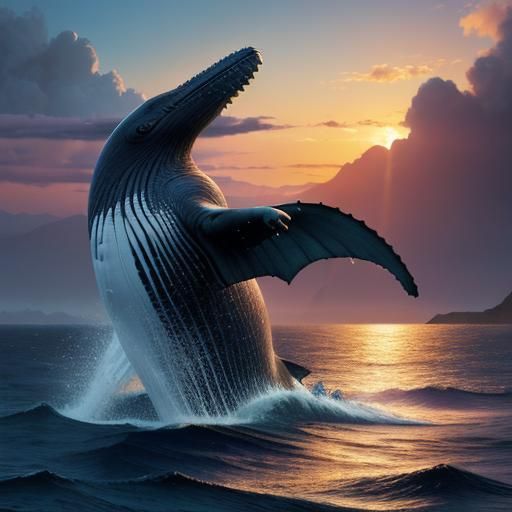 Ocean Sunrise Whales in Detailed Matte Painting