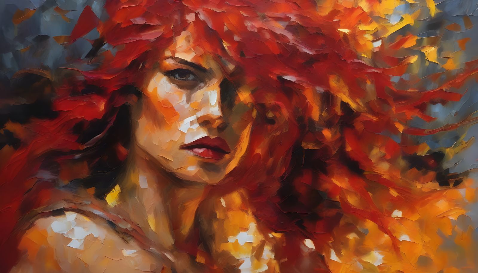 Vibrant Impasto Painting of Red Sonja in Fierce Battle