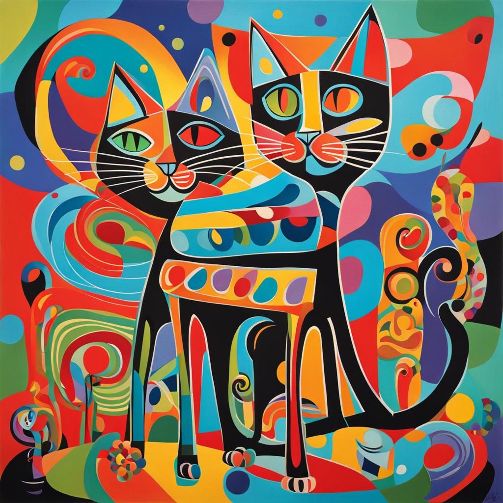 Cubist Cats Playing: Picasso-esque Asymmetric Art