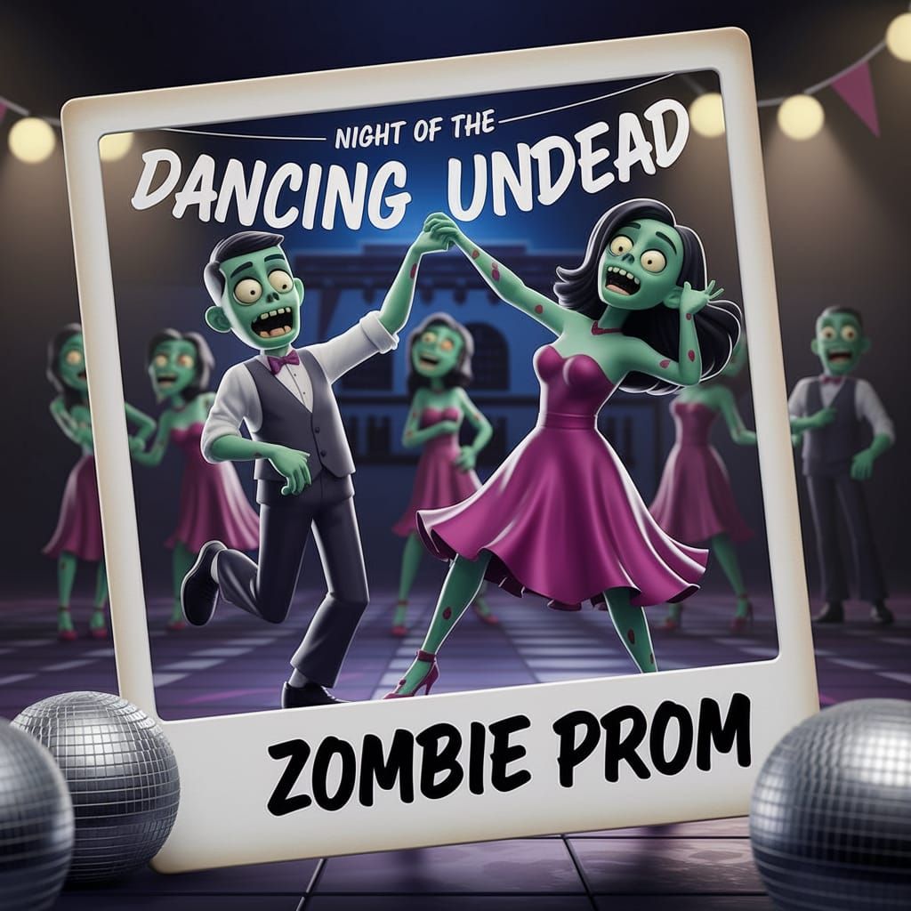 Zombies Swing Dancing at Undead Prom in Polaroid Style