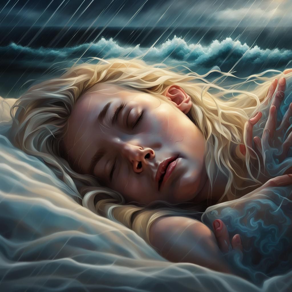 Hyperrealistic Dream Machine: Girl's Stormy Ocean Vision