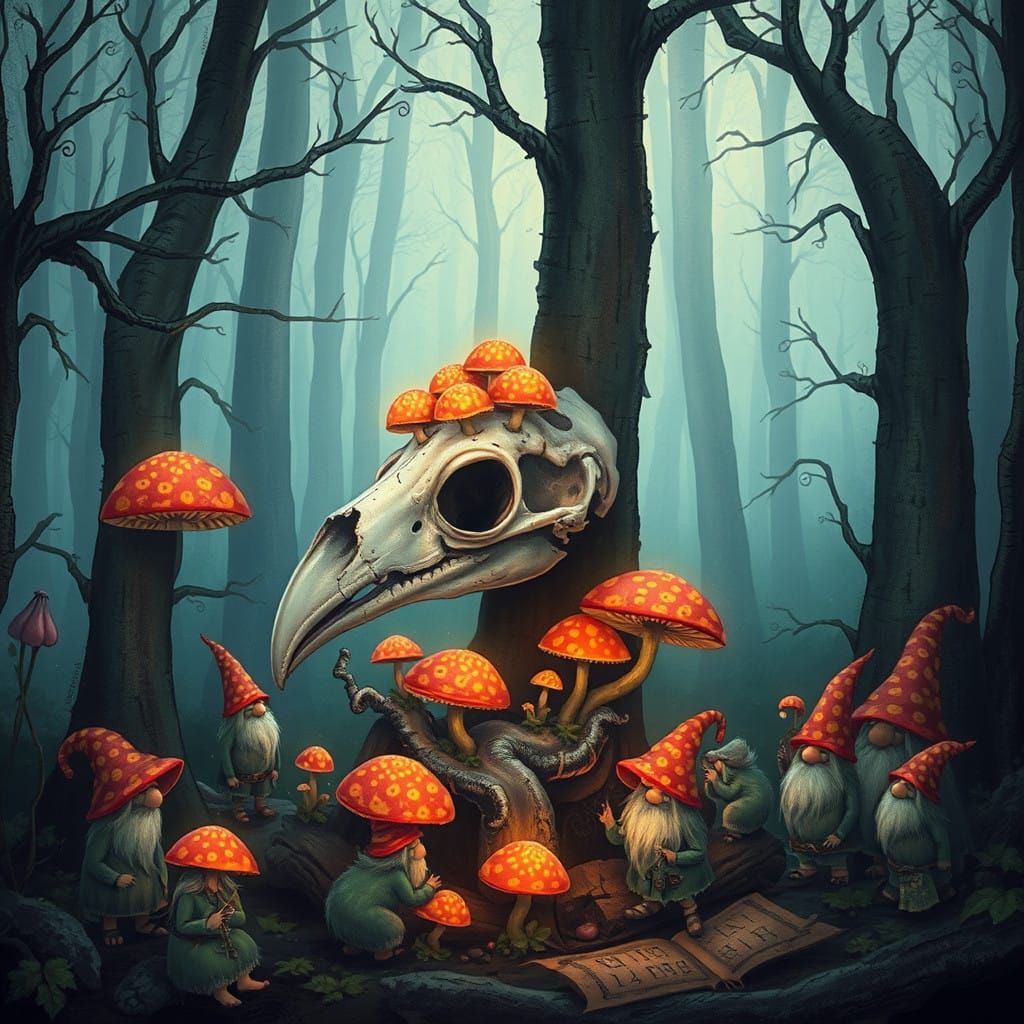 Whimsical Forest Magic Altar Scene in a Dreamlike Fairytale....