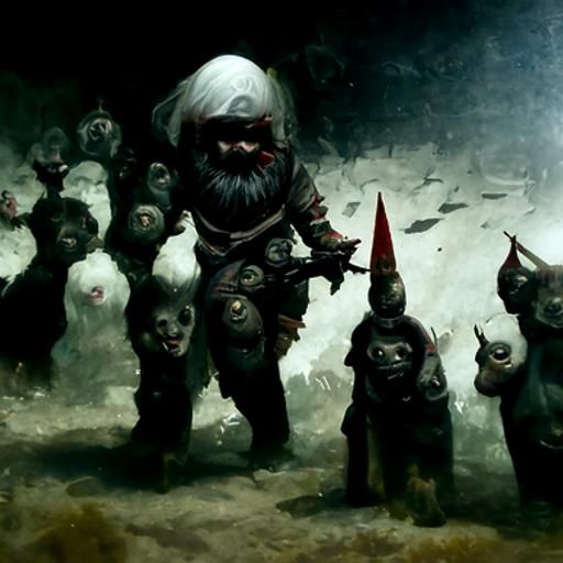 Evil Gnome Army in Dark Engraving Style