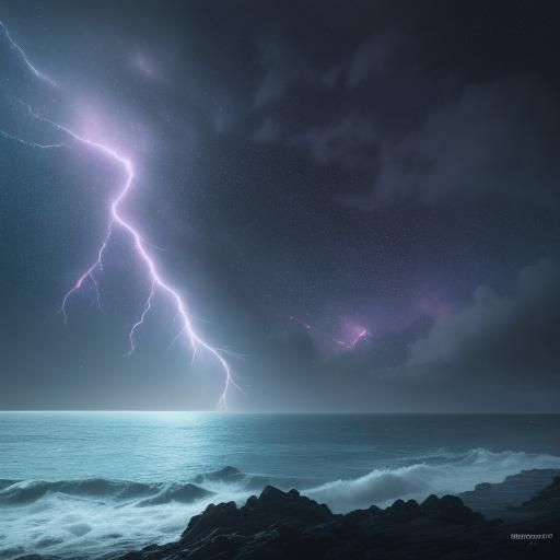 Galactic Seascape with Lightning, Digital Art