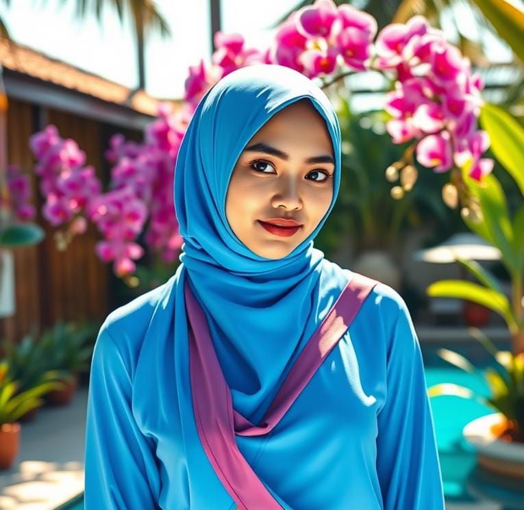 Modest Swimwear by Tropical Pool in Acrylic Painting Style