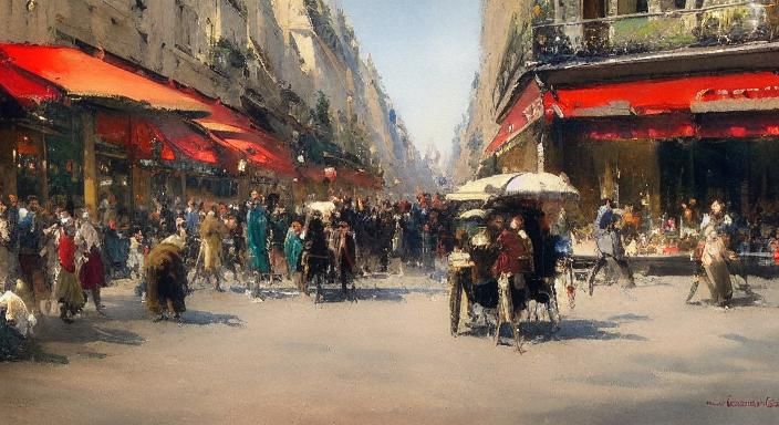 Paris Street Scene in Watercolor Style