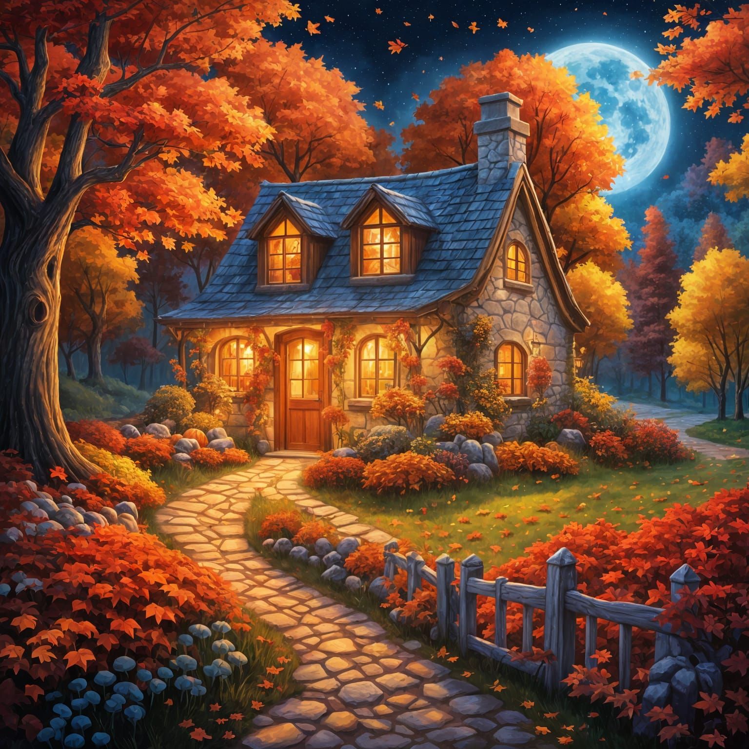 Magical Autumn Cottage with Vibrant Fall Colors