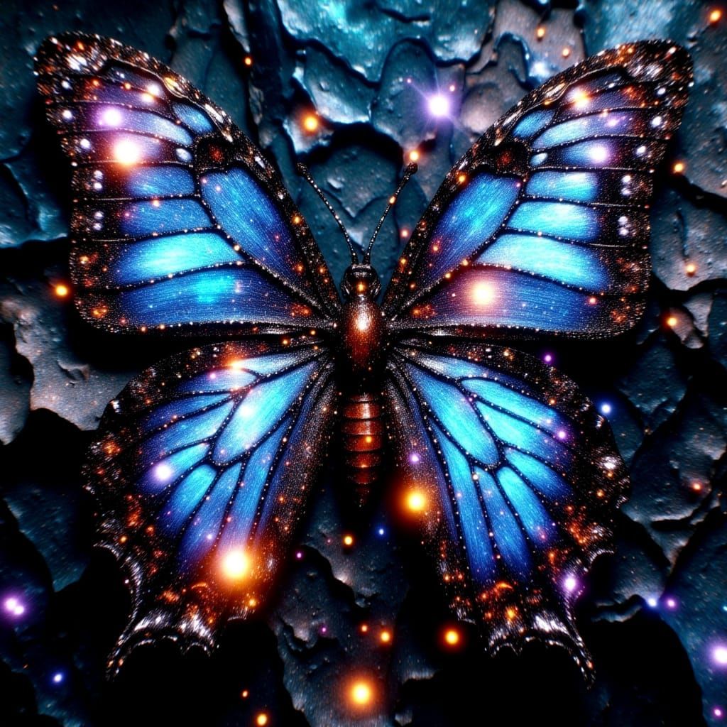 Dark Butterfly in Iridescent Blues and Purples